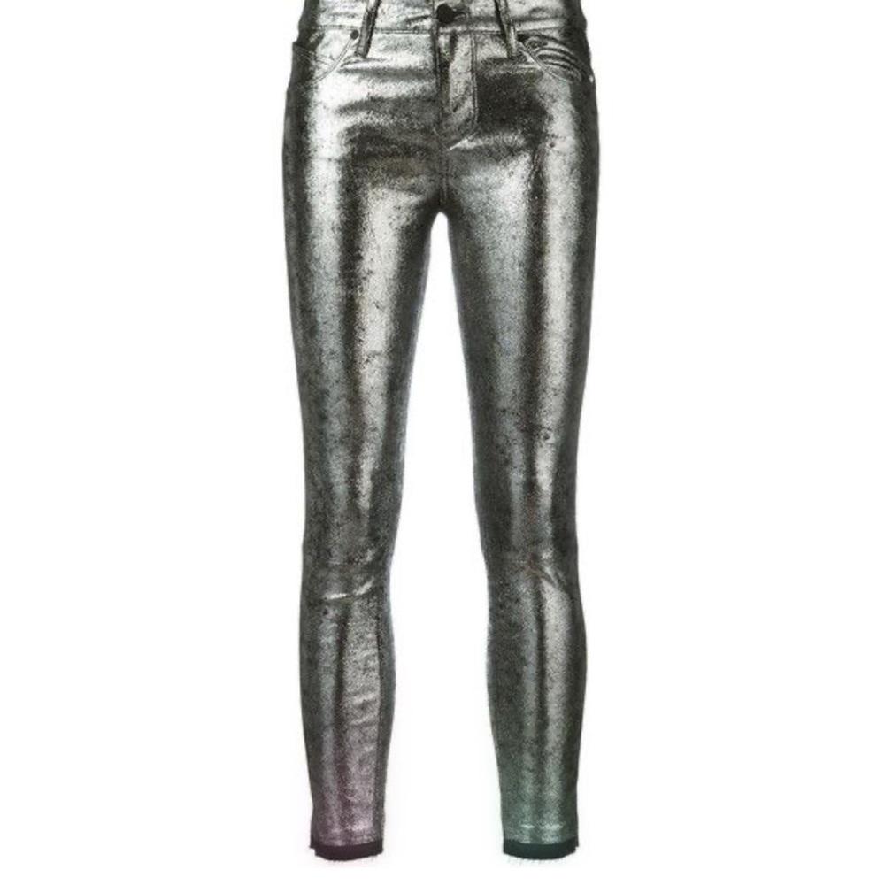 RTA Metallic Silver Leather Skinny Jeans